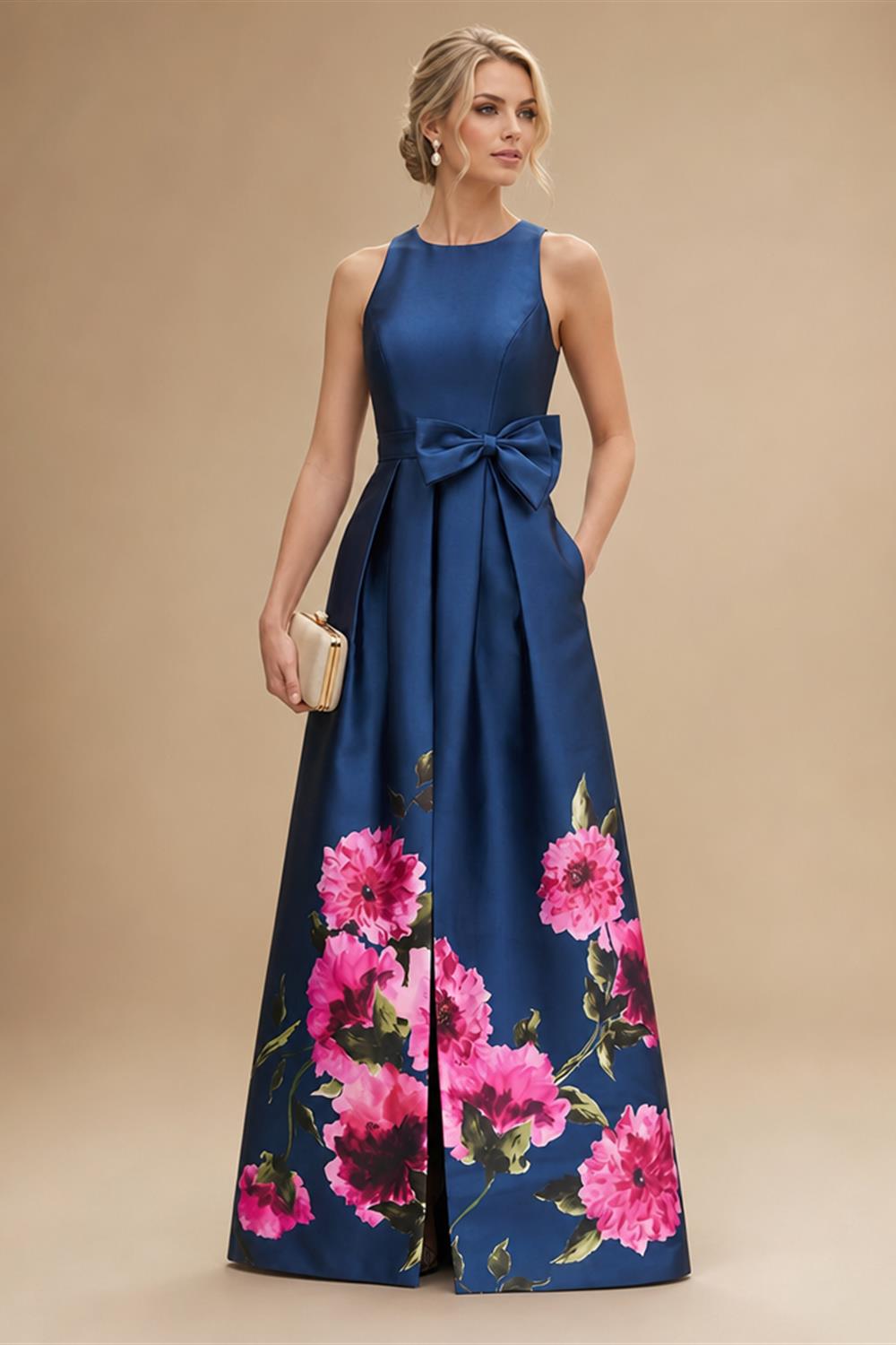 Floral Print A-Line/Princess Scoop Neck Floor-Length Mother of the Bride & Groom Dresses with Pockets (SHI22500916)