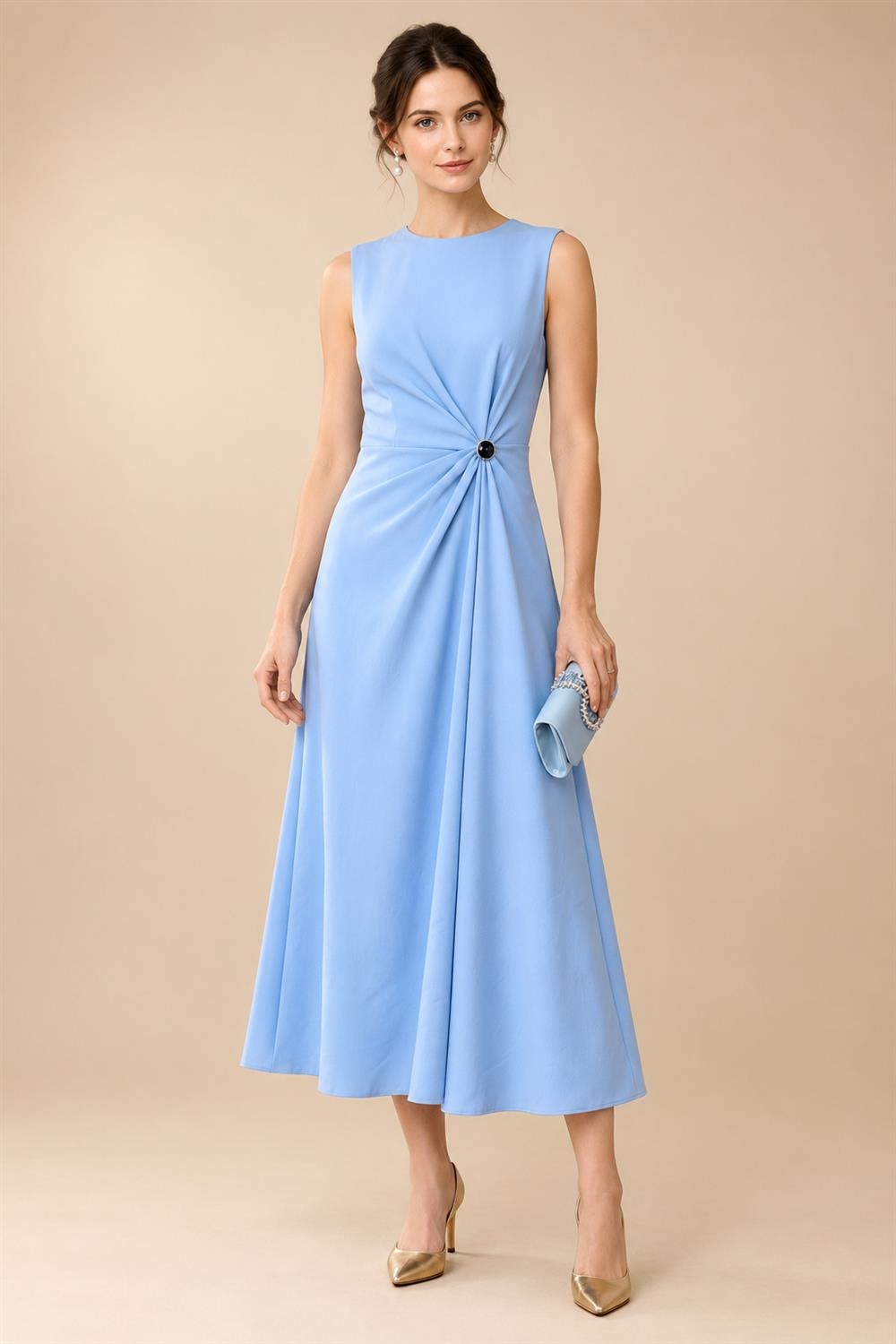 A-Line/Princess Scoop Neck Tea-Length Mother of the Bride & Groom Dresses with Ruffles & Ruched Waist (SHI22501287)