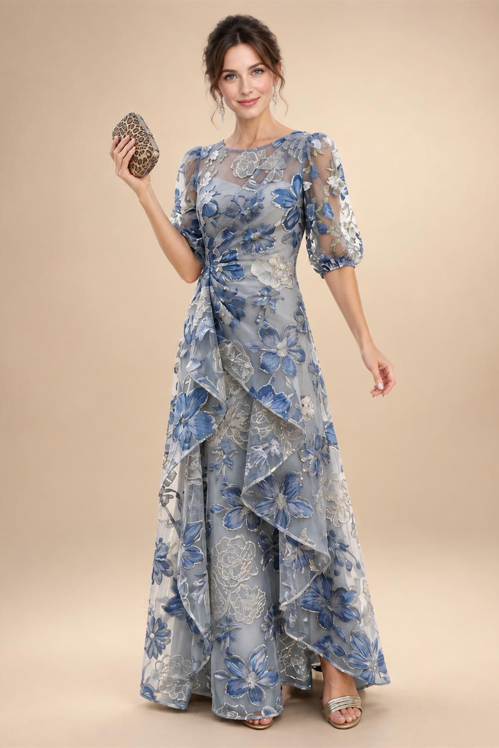 A-Line/Princess Off Shoulder Chiffon Maxi Mother of the Bride & Groom Dresses with Lace Appliques, Rhinestone & Pleats (SHI22501655)