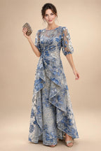 A-Line/Princess Off Shoulder Chiffon Maxi Mother of the Bride & Groom Dresses with Lace Appliques, Rhinestone & Pleats (SHI22501655)