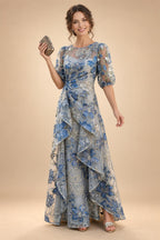 Sheath/Column V-Neck Jacquard Maxi Mother of the Bride & Groom Dresses with Ruffles & Slit (SHI25001047)