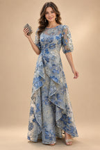A-Line/Princess Off Shoulder Chiffon Maxi Mother of the Bride & Groom Dresses with Lace Appliques, Rhinestone & Pleats (SHI22501655)