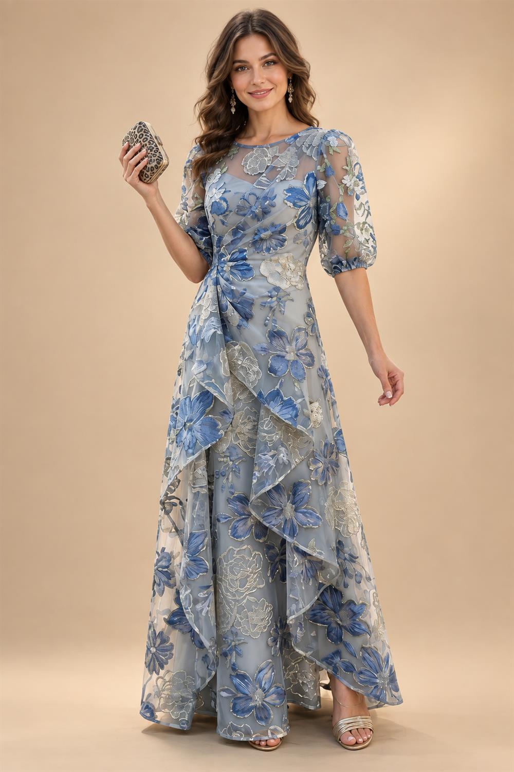 A-Line/Princess Off Shoulder Chiffon Maxi Mother of the Bride & Groom Dresses with Lace Appliques, Rhinestone & Pleats (SHI22501655)