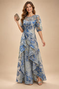 Jacquard A-Line/Princess Scoop Neck Floor-Length Mother of the Bride & Groom Dresses with Ruffles & Ruched Waist (SHI22501201)