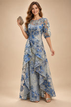 Jacquard A-Line/Princess Scoop Neck Floor-Length Mother of the Bride & Groom Dresses with Ruffles & Ruched Waist (SHI22501201)