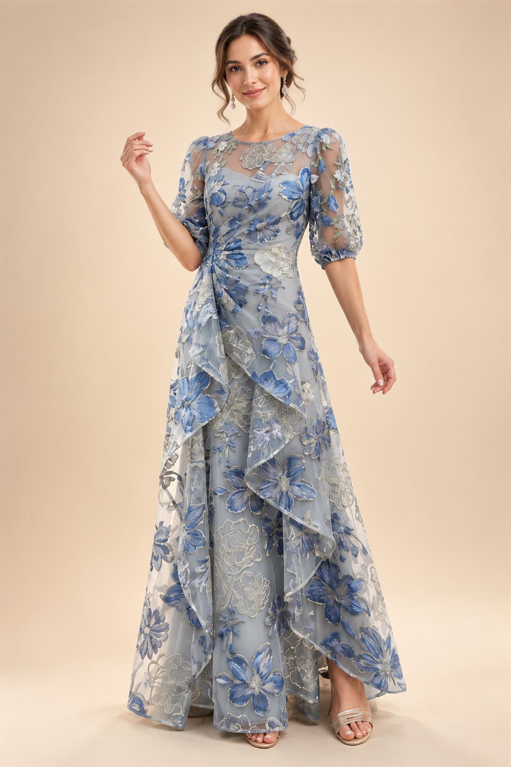 Jumpsuit Scoop Neck Chiffon Floor-Length Mother of the Bride Pantsuits with Rhinestones (SHI22501658)