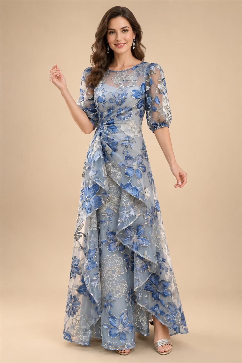 A-Line/Princess Off Shoulder Chiffon Floor-Length Mother of the Bride & Groom Dresses with Sequin, Lace Appliques & Pleats (SHI22501662)