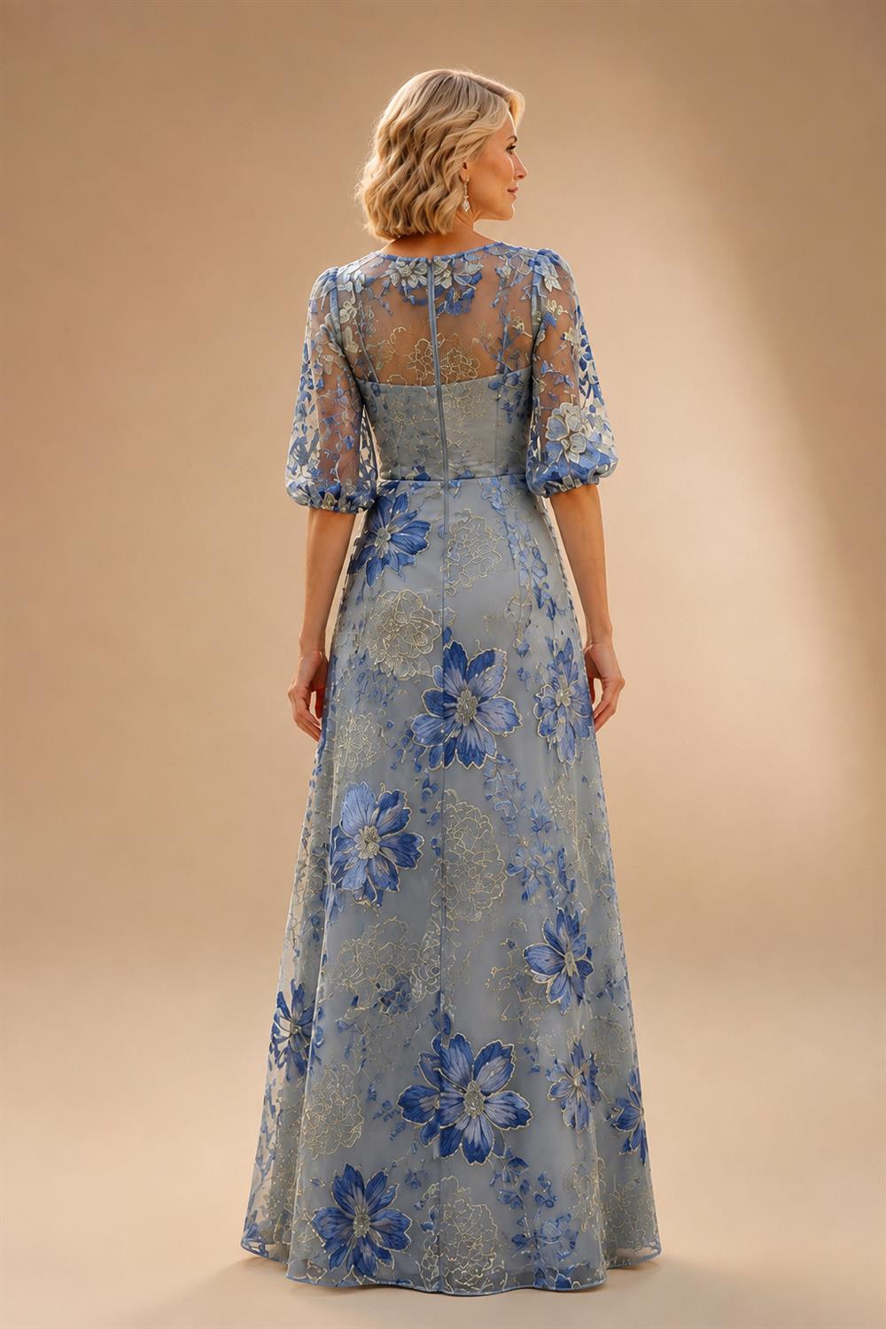 A-Line Chiffon Floral Print 3/4 Cape Sleeves Tiered Mother of the Bride & Groom Dresses with Beaded Waist Embellishment (SHI22500669)
