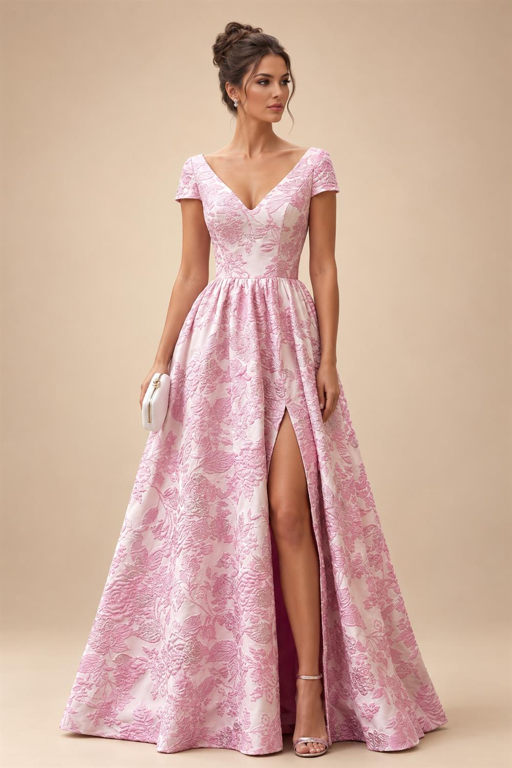 Sheath Floral Jacquard Off Shoulder Mother of the Bride & Groom Dresses with Flower (SHI22500777)