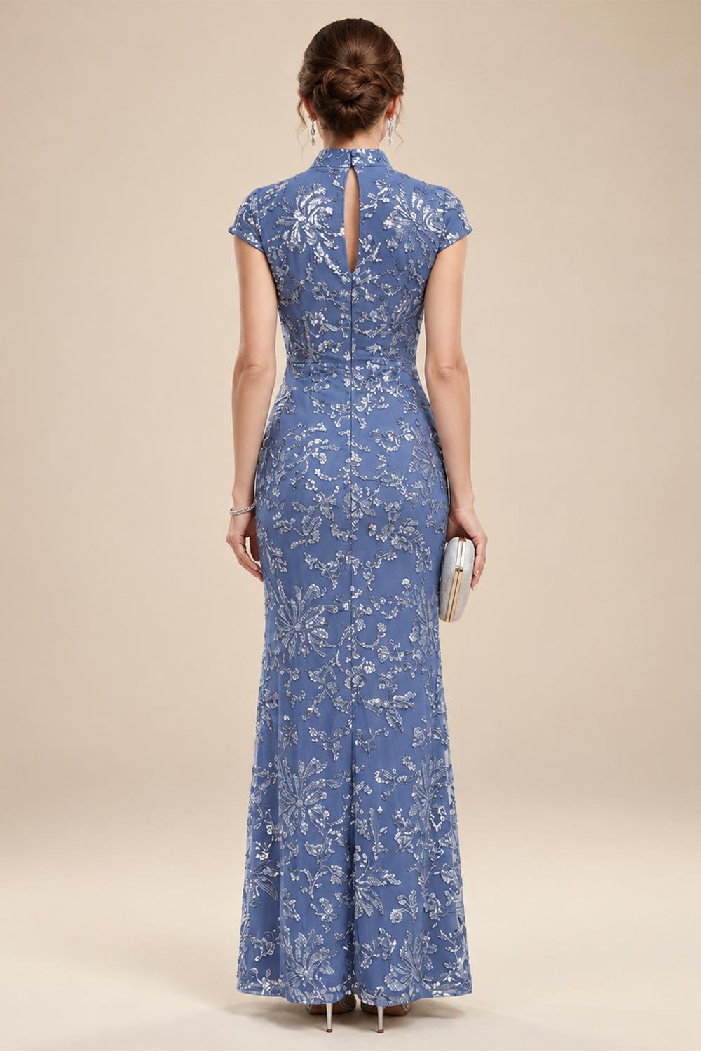 Sequin Floral Sheath/Column V-Neck Floor-Length Mother of the Bride & Groom Dresses with Ruched Waist (SHI22501219)