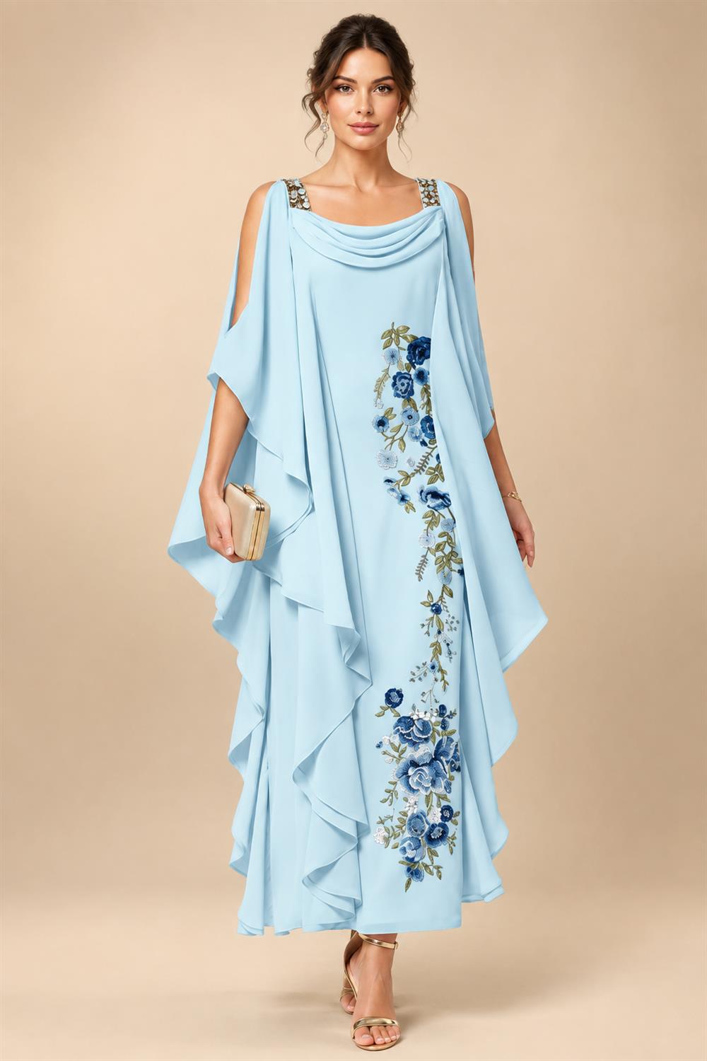 Chiffon A-Line/Princess Scoop Neck Floor-Length Mother of the Bride & Groom Dresses with Floral Embroidery (SHI22501221)
