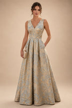 Jacquard A-Line/Princess V-Neck Floor-Length Mother of the Bride & Groom Dresses with Pockets (SHI22500987)