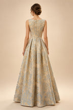 Jacquard A-Line/Princess V-Neck Floor-Length Mother of the Bride & Groom Dresses with Ruched Waist & Pockets (SHI22500984)