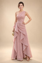 Sheath/Column Asymmetric Neck Satin Maxi Mother of the Bride & Groom Dresses with Side Sash, Slit & Ruched Waist (SHI22501643)