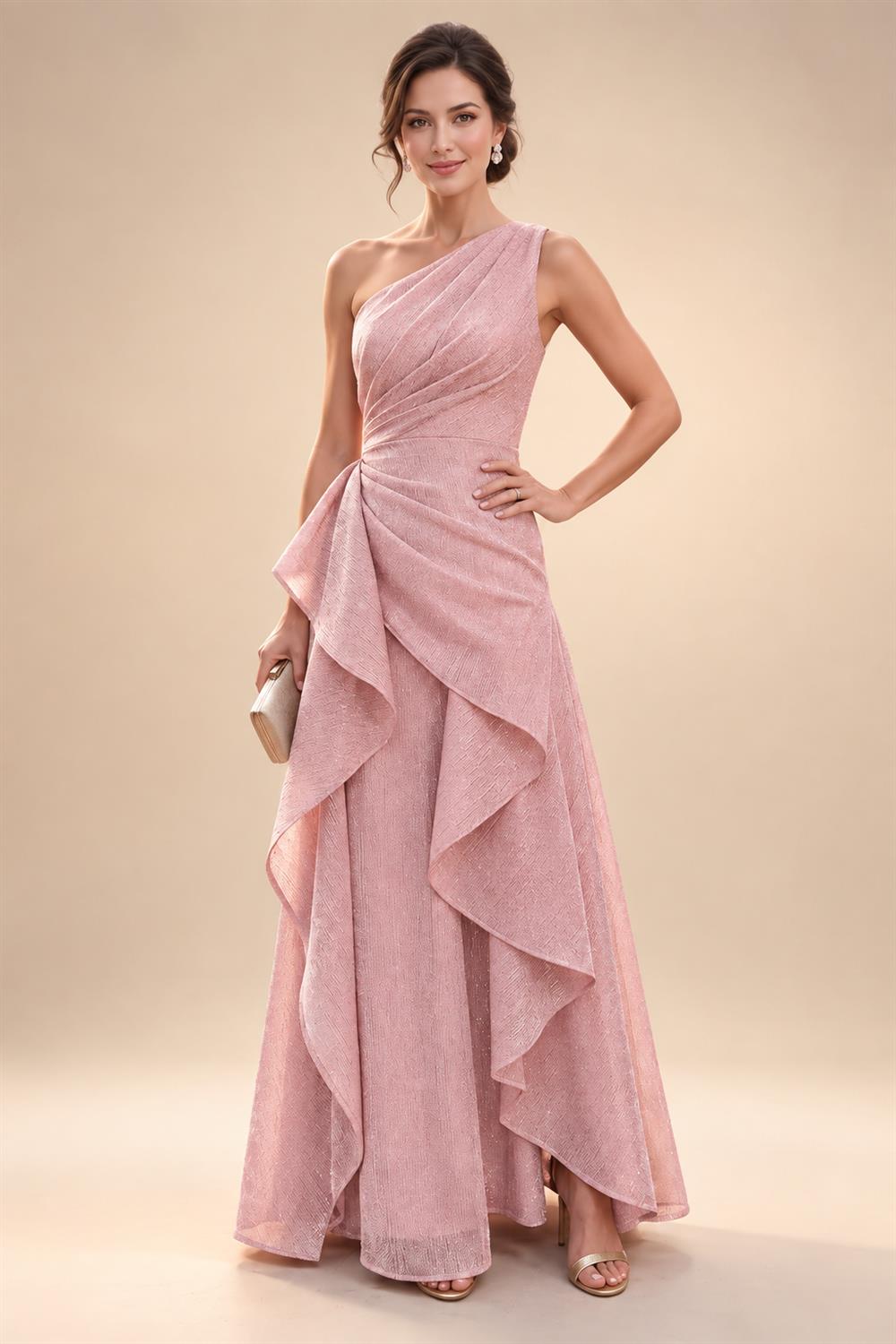 A-Line/Princess Scoop Neck Satin High-Low Mother of the Bride & Groom Dresses with Sequin Floral & Pleats (SHI22501631)