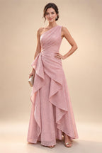 A-Line/Princess Scoop Neck Satin High-Low Mother of the Bride & Groom Dresses with Sequin Floral & Pleats (SHI22501631)