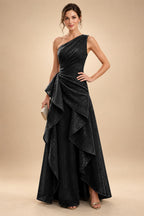 Chiffon A-Line/Princess One Shoulder Floor-Length Mother of the Bride & Groom Dresses with Ruffles & Ruched Waist (SHI22501248)