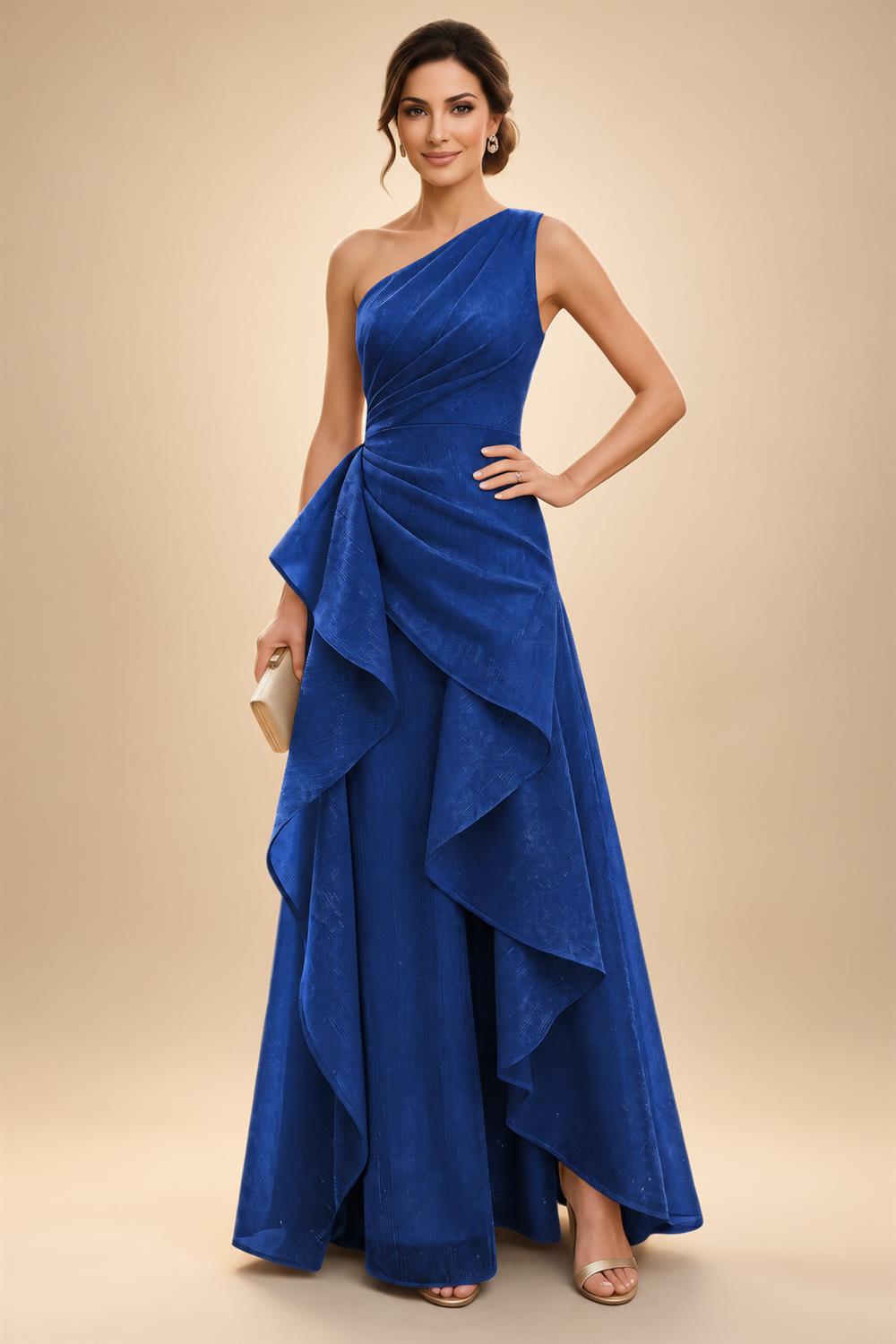 Chiffon A-Line/Princess One Shoulder Floor-Length Mother of the Bride & Groom Dresses with Ruffles & Ruched Waist (SHI22501248)