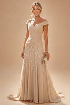 Jacquard A Line V Neck Ruffles Corset Mother of the Bride & Groom Dresses (SHI22500967)