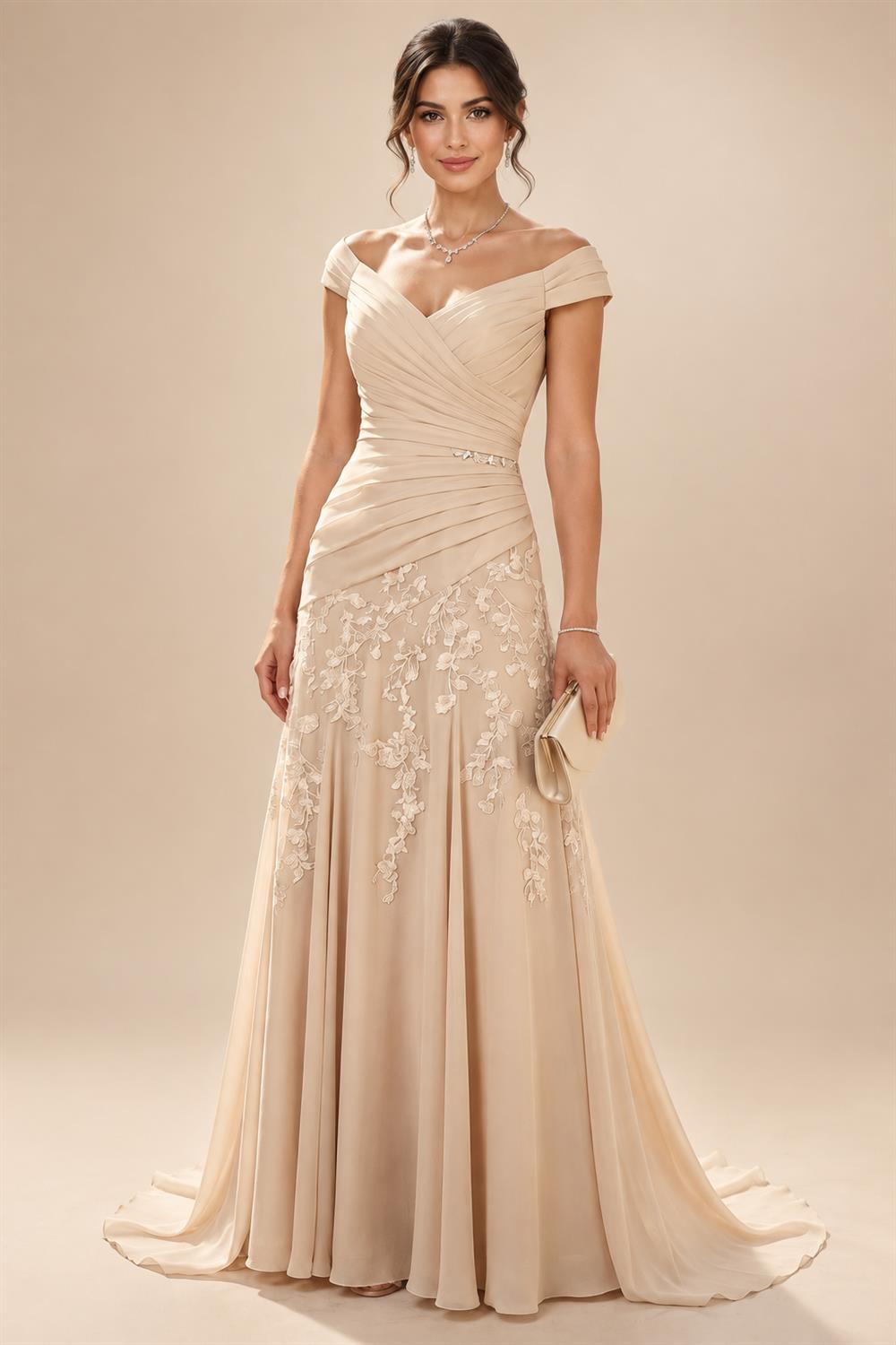 A-Line/Princess V-Neck Floral Embroidery Maxi Mother of the Bride & Groom Dresses with Ruched Waist (SHI22501624)