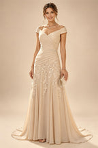 A-Line/Princess One Shoulder Chiffon Floor-Length Mother of the Bride & Groom Dresses with Lace Appliques, Sweep Train & Side Sash (SHI22501663)