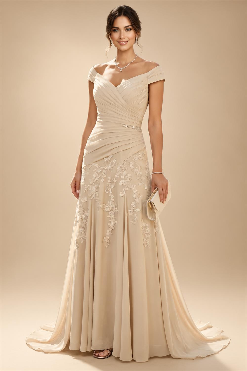 Sheath/Column Lace Appliques Maxi Mother of the Bride & Groom Dresses with Ruched Waist & Satin Bodice (SHI22501596)
