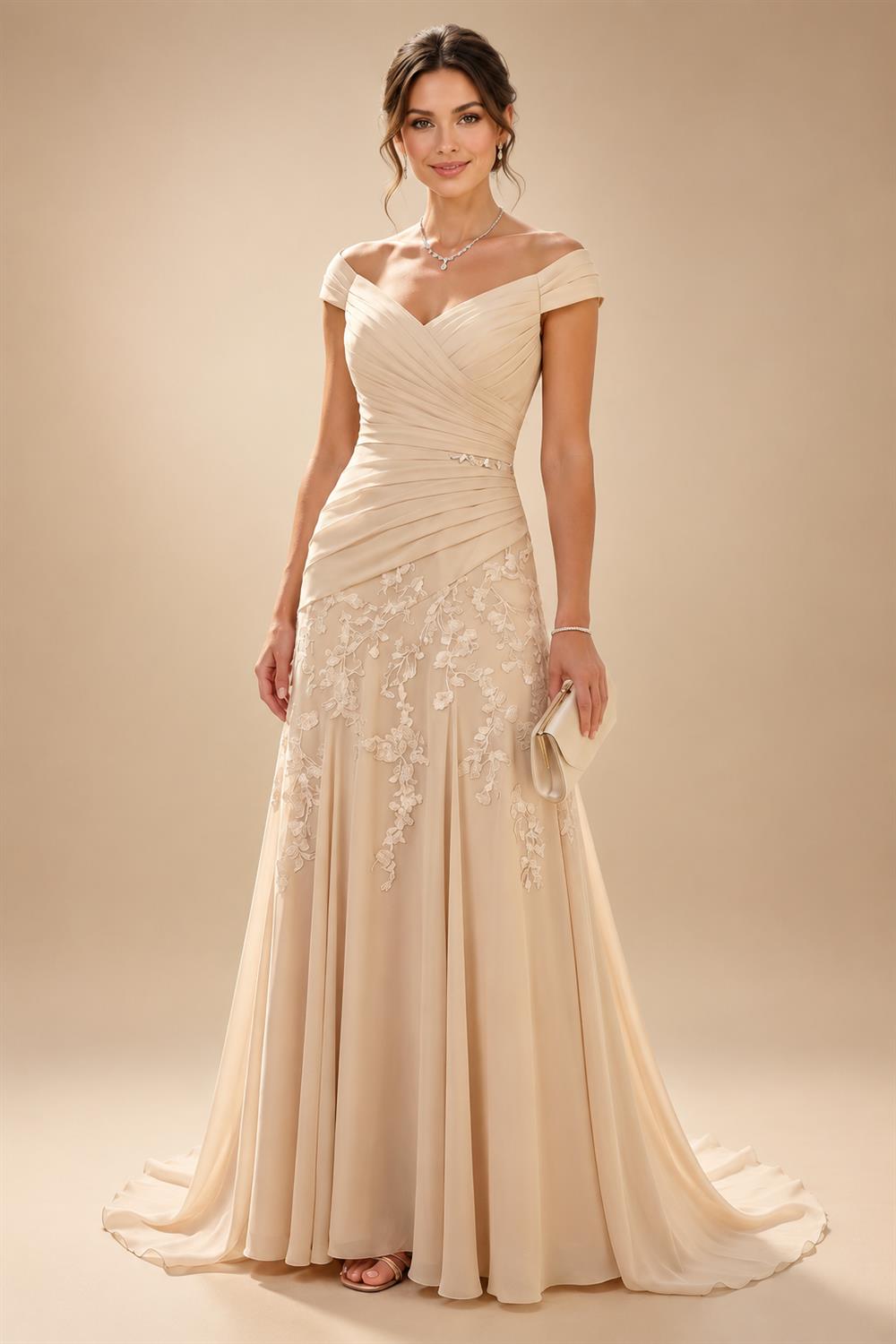 Mermaid Scoop Long Sleeve Floor Length Mother of the Bride Dresses with Peplum & Appliques (SHI22500269)