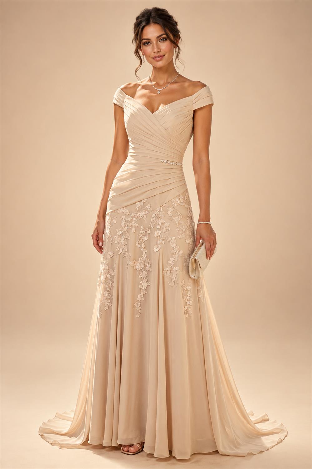 Sheath/Column Scoop Neck Lace Appliques Maxi Mother of the Bride & Groom Dresses with Ruched Waist & Sequin (SHI22501632)