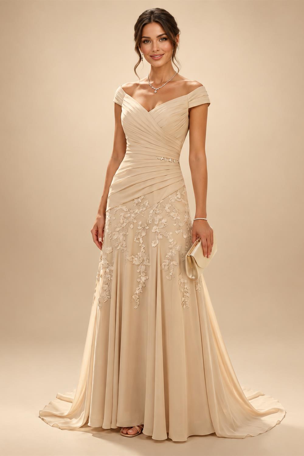 A-Line/Princess V-Neck Chiffon Floor-Length Mother of the Bride & Groom Dresses with Lace Appliques & Ruffles (SHI22501563)