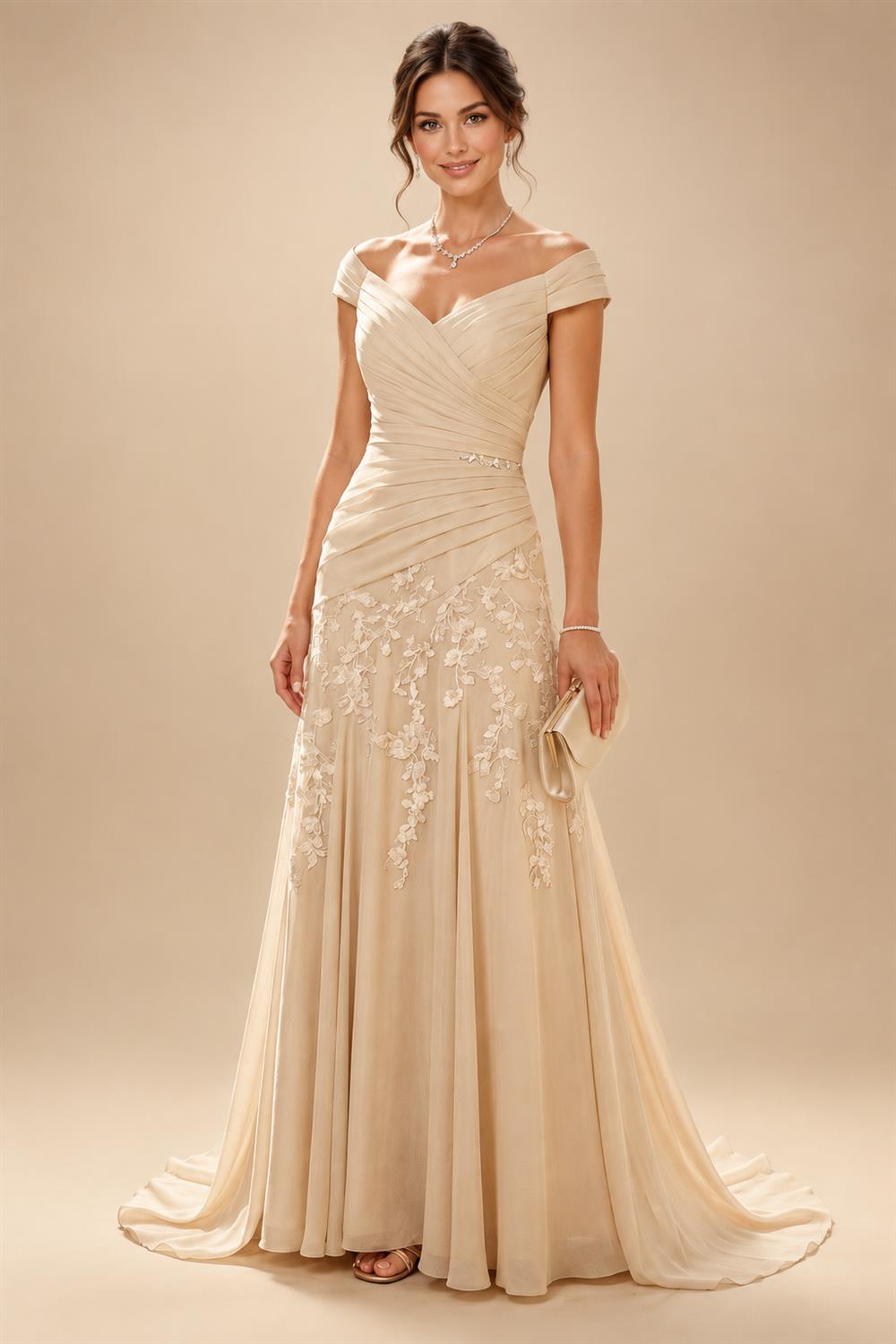 A-Line/Princess Off Shoulder Chiffon Floor-Length Mother of the Bride & Groom Dresses with Ruched Waist & Slit (SHI22501619)
