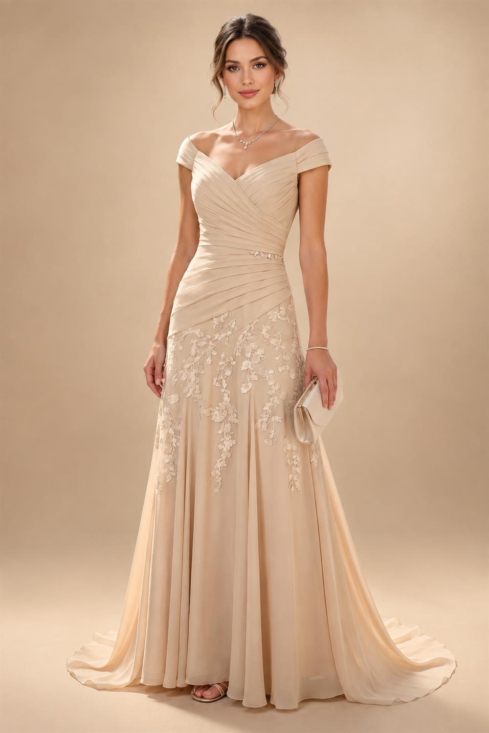 A-Line/Princess Off Shoulder Satin Maxi Mother of the Bride & Groom Dresses with Ruched Bodice, Belt, Rhinestone & Pleats (SHI22501647)