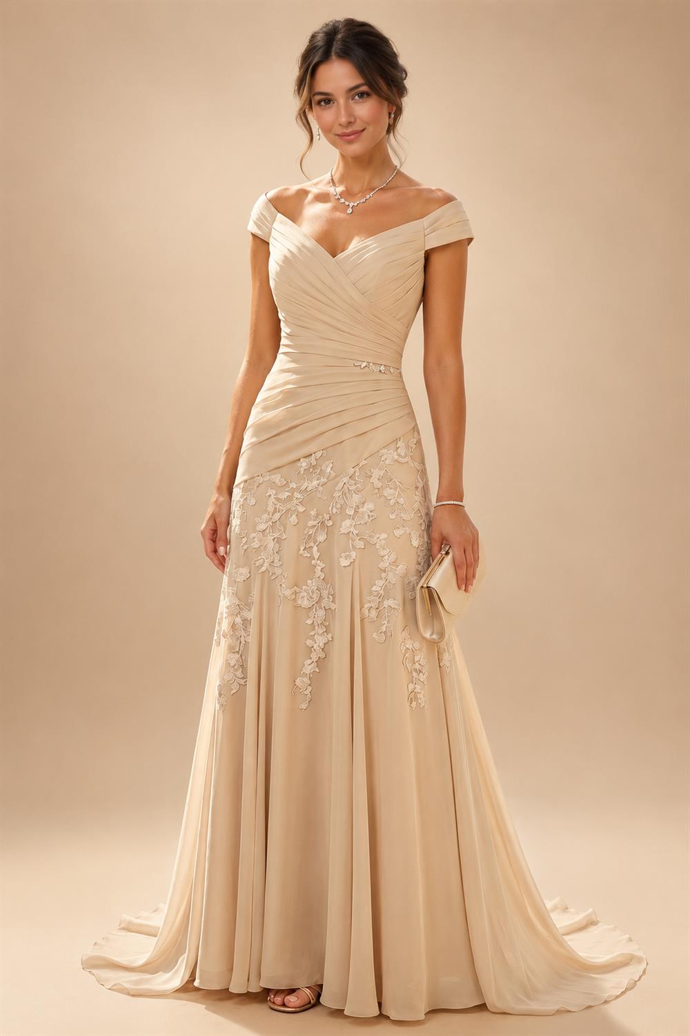 Jacquard A-Line/Princess Scoop Neck Floor-Length Mother of the Bride & Groom Dresses with Ruffles & Ruched Waist (SHI22501201)