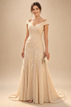 A-Line Floral Jacquard Floor-Length Mother of the Bride & Groom Dresses with V-Neck, Cap Sleeves (SHI22500480)