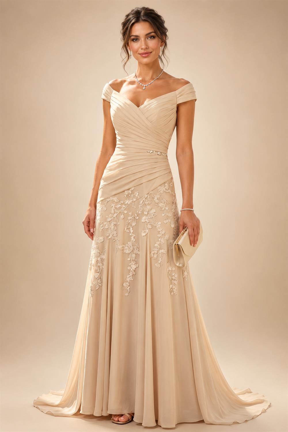 A-Line Chiffon Floral Print 3/4 Cape Sleeves Tiered Mother of the Bride & Groom Dresses with Beaded Waist Embellishment (SHI22500669)