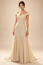 Sheath/Column Off Shoulder Chiffon Floor-Length Mother of the Bride & Groom Dresses with Lace Appliques (SHI22501551)