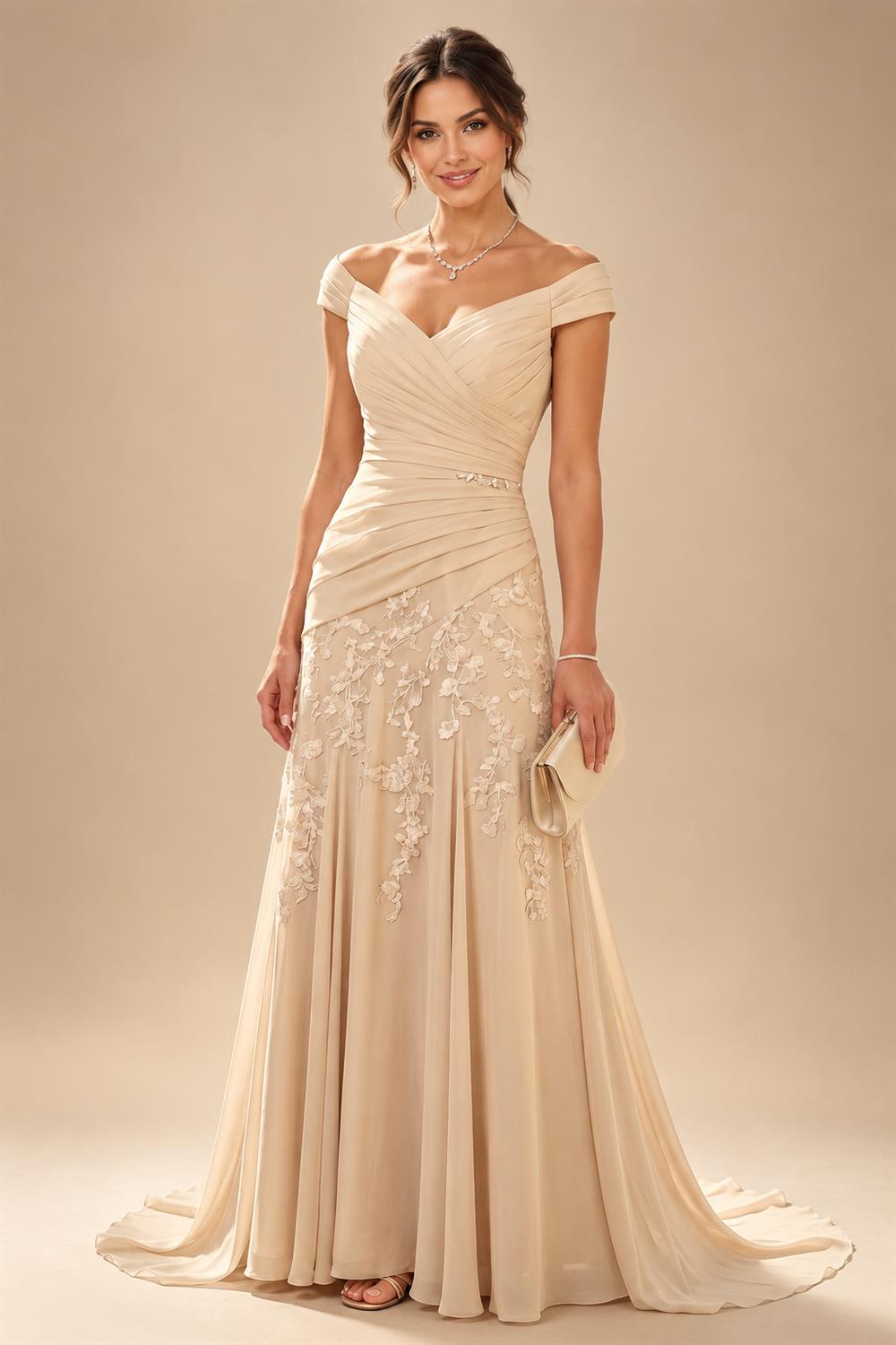 A-Line/Princess Scoop Neck Jacquard Floor-Length Mother of the Bride & Groom Dresses with Ruched Waist (SHI22501615)