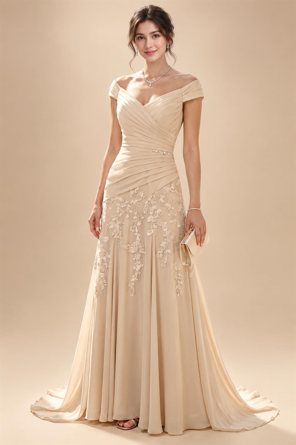 Sheath Floral Jacquard Off Shoulder Mother of the Bride & Groom Dresses with Flower (SHI22500777)
