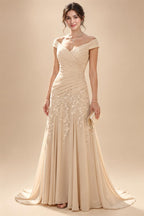 Sheath Floral Jacquard Off Shoulder Mother of the Bride & Groom Dresses with Flower (SHI22500777)