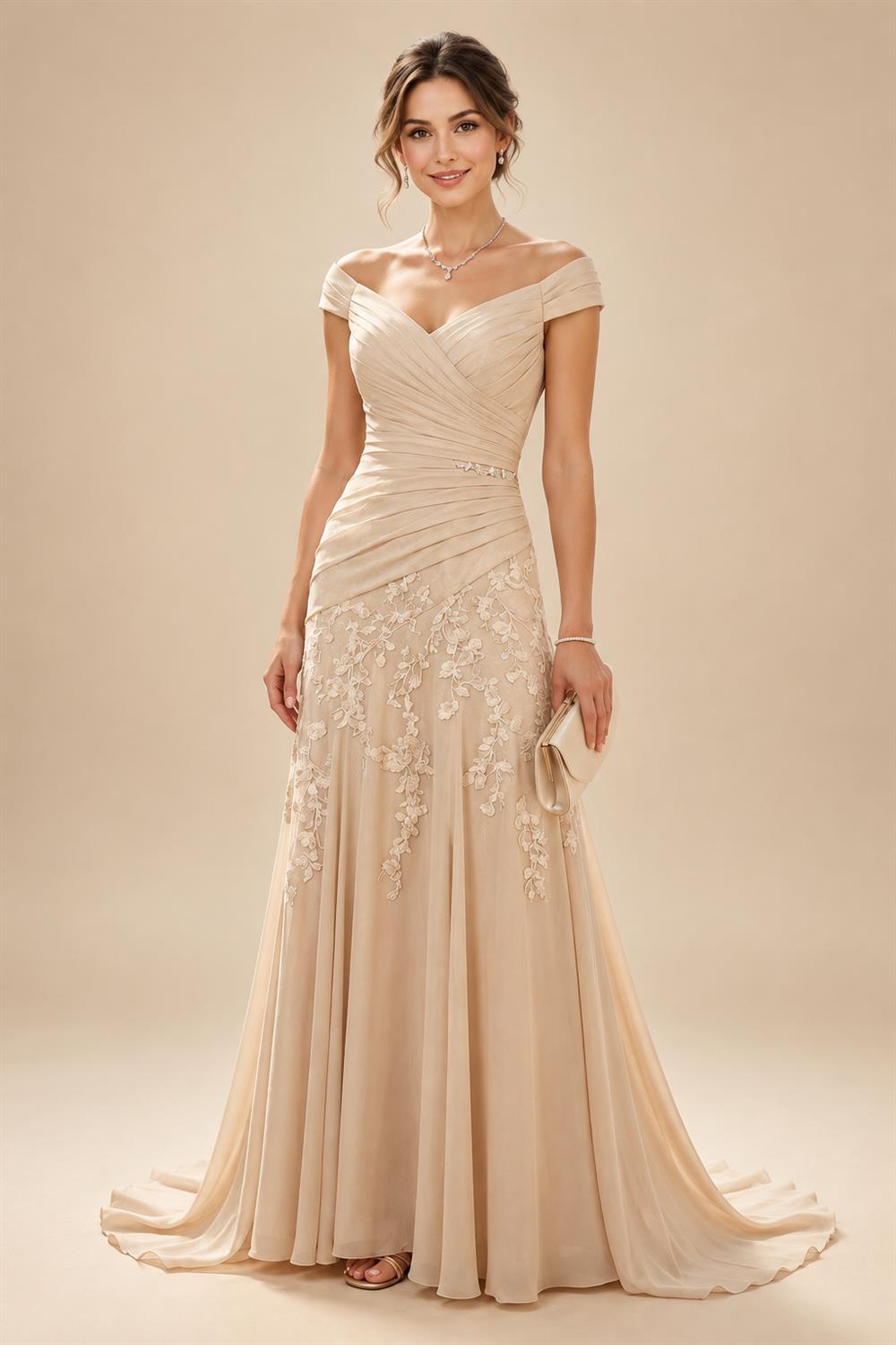 A-Line/Princess Scoop Neck Cap Sleeve Floor-Length Mother of the Bride Dresses with Lace Applique (SHI22500008)