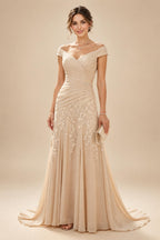 A-Line/Princess Scoop Neck Cap Sleeve Floor-Length Mother of the Bride Dresses with Lace Applique (SHI22500008)