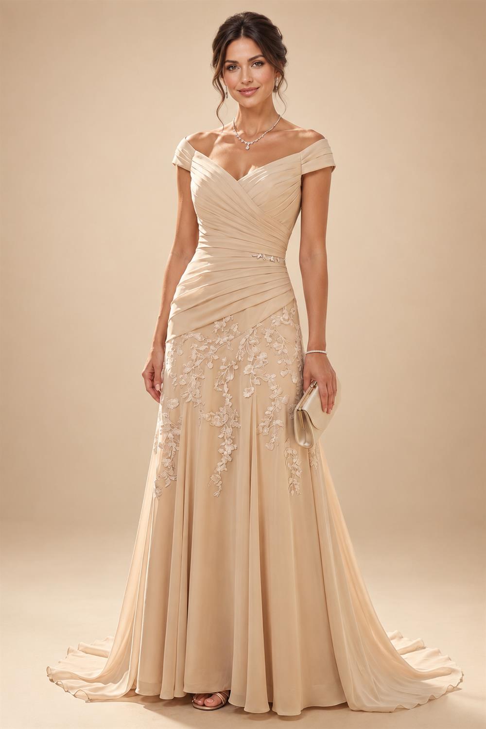 A-Line Chiffon Floral Print 3/4 Cape Sleeves Tiered Mother of the Bride & Groom Dresses with Beaded Waist Embellishment (SHI22500669)
