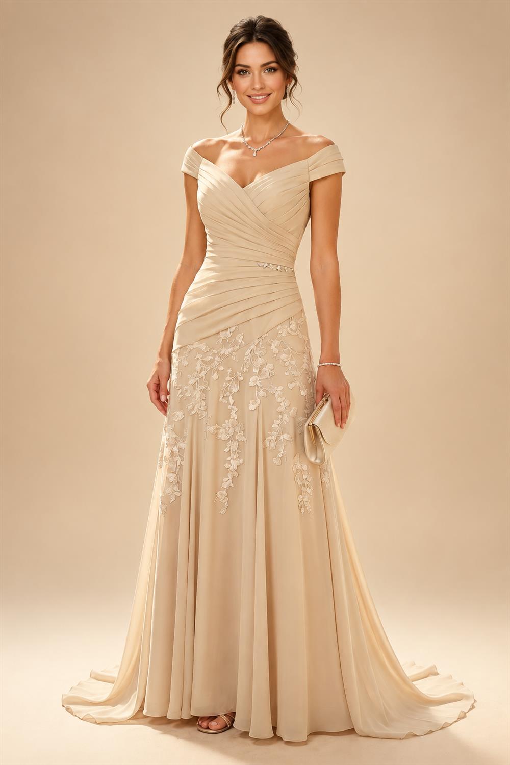 A-Line/Princess V-Neck Satin Floor-Length Mother of the Bride & Groom Dresses with?Jacquard Bolero?Jacket & Pleats (SHI22501695)