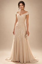 A-Line/Princess V-Neck Chiffon Maxi Mother of the Bride & Groom Dresses with Feather Trim & Pleats (SHI22501651)