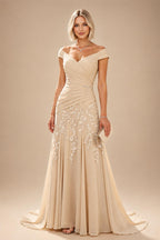 Sequin Floral A-Line/Princess V-Neck Floor-Length Mother of the Bride & Groom Dresses with 3D Flowers & Pleats (SHI22501350)