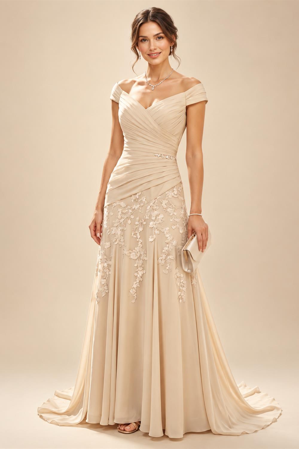 A Line Scoop 3/4 Sleeve Long Mixed Mother of the Bride Dresses with Sequins (SHI22500171)