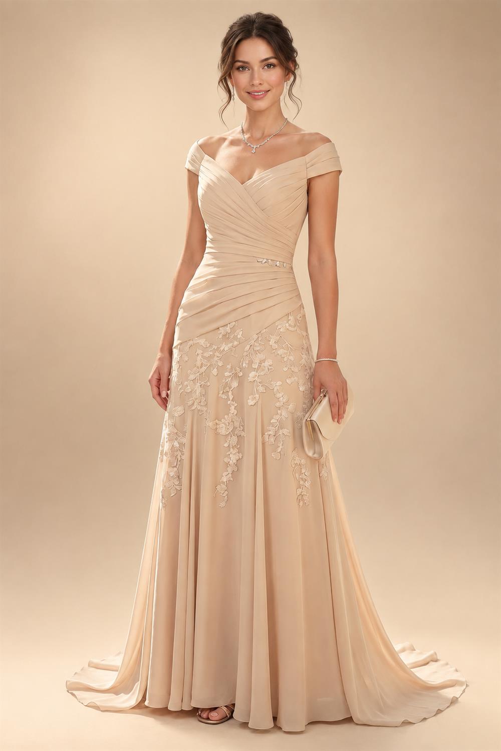 3/4 Sleeve Round Neck A-Line Midi Chiffon Mother of the Bride Dresses with Jacket (SHI22500386)
