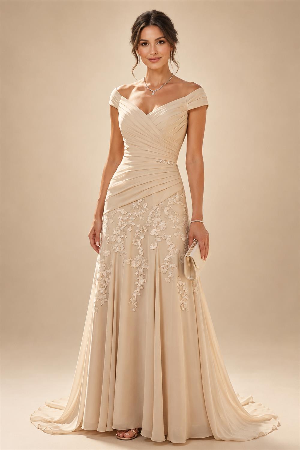 Sheath/Column V-Neck Jacquard Maxi Mother of the Bride & Groom Dresses with Ruffles & Slit (SHI25001047)