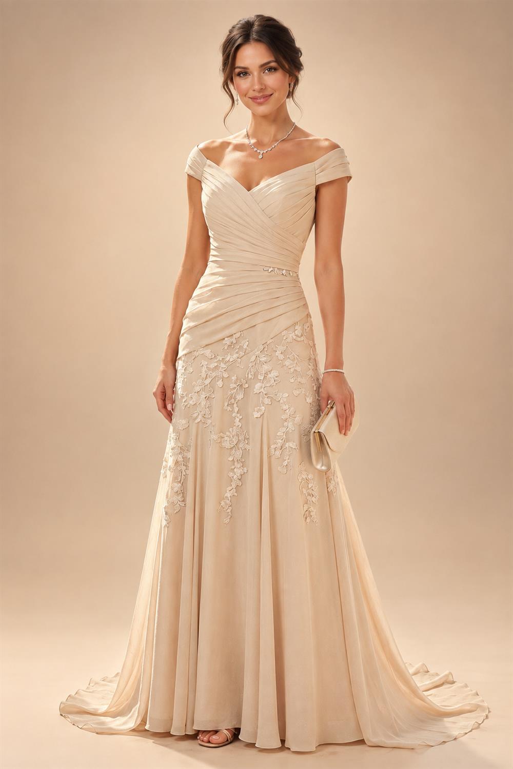 Jacquard Sheath/Column V-Neck Floor-Length Mother of the Bride & Groom Dresses with Ruffles & Ruched Waist (SHI22501060)