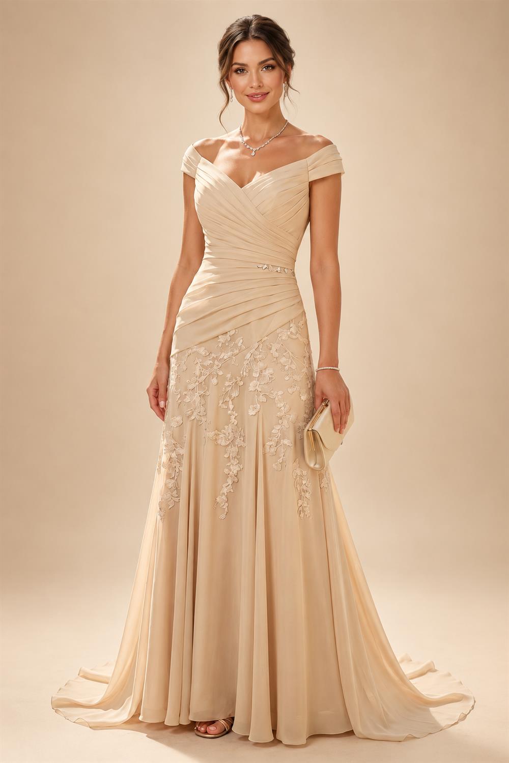 Sequin Floral A-Line/Princess V-Neck Floor-Length Mother of the Bride & Groom Dresses with 3D Flowers & Pleats (SHI22501348)