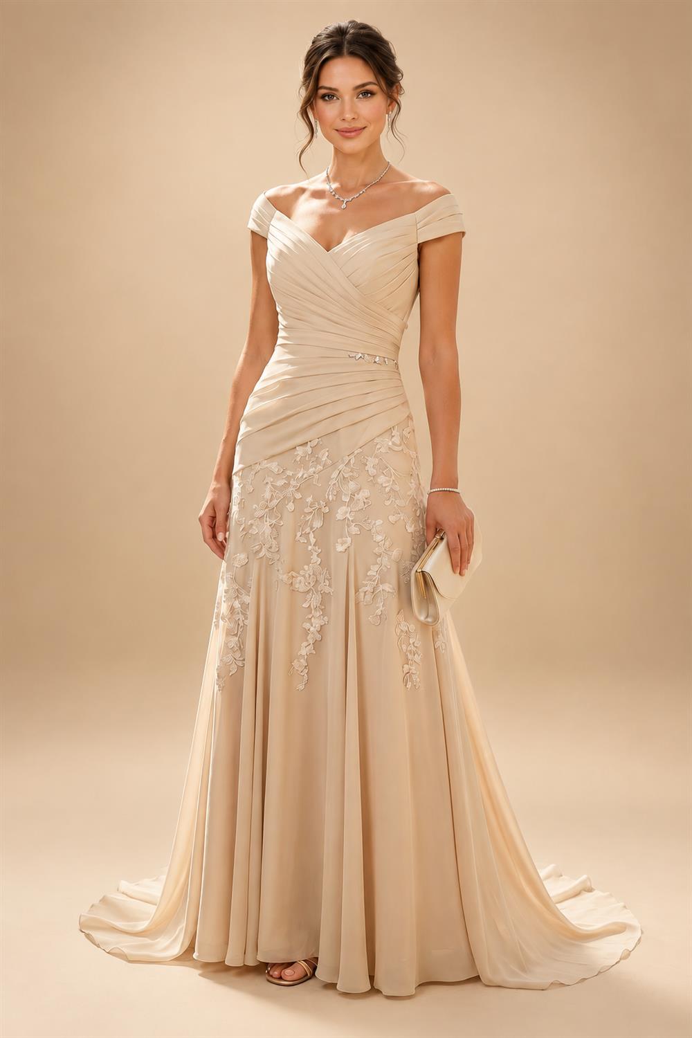 A-Line Chiffon Cape Sleeves Floor-Length Mother of the Bride & Groom Dresses with Floral Sequin Bodice (SHI22500691)
